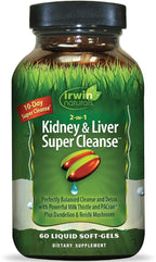 Irwin Naturals 2-in-1 Kidney & Liver Super Cleanse (10-Day) - Balanced Liver Detox & Kidney Cleanse - Milk Thistle Dandelion Root & Reishi Mushroom - Whole-Body Detox Formula - 60 Liquid Soft-Gels