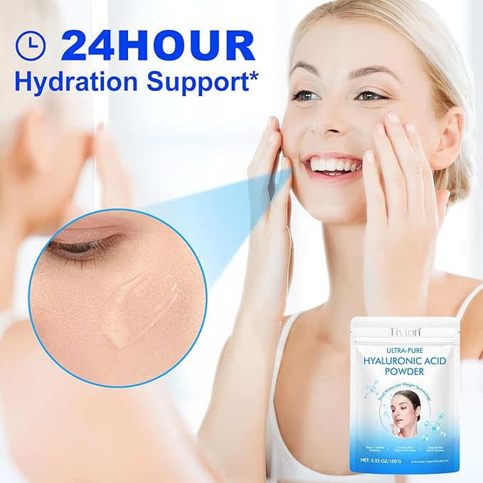 2x Hyaluronic Acid Powder for Skin & Face, High Molecular Weight Hyaluronic Acid Serum Powder Pure, 24Hours Skin Hydration and Moisture Support Supplements | Vegan-friendly, 200g