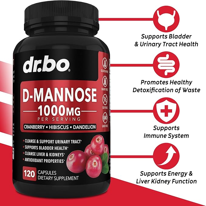 D Mannose Supplements for Women Pills - Natural D-Mannose 500mg Capsules, Cranberry DMannose Pills 1000mg Per Serving - Bladder Flush & Urinary Tract Cleanse Health Supplement - 120 Veg Capsules