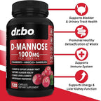D Mannose Supplements for Women Pills - Natural D-Mannose 500mg Capsules, Cranberry DMannose Pills 1000mg Per Serving - Bladder Flush & Urinary Tract Cleanse Health Supplement - 120 Veg Capsules
