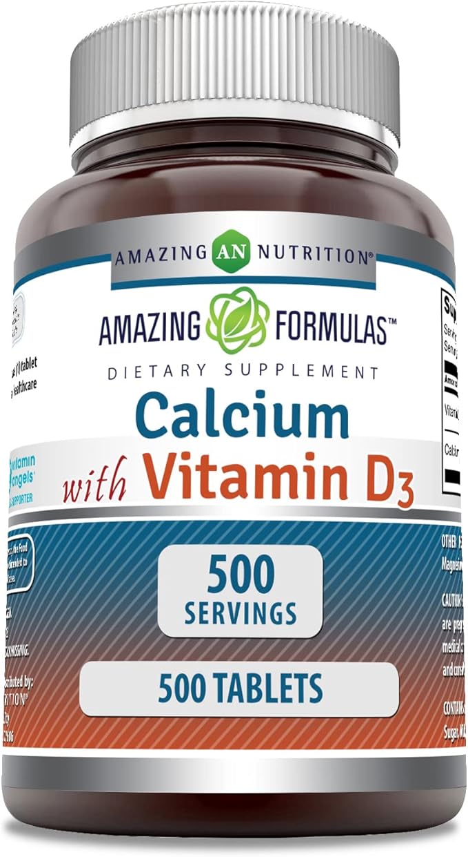 Amazing Formulas Calcium with Vitamin D3 Supplement | Tablets | Non-GMO | Gluten-Free | Made in USA (1 Pack | 500 Count)