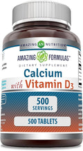 Amazing Formulas Calcium with Vitamin D3 Supplement | Tablets | Non-GMO | Gluten-Free | Made in USA (1 Pack | 500 Count)