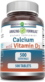 Amazing Formulas Calcium with Vitamin D3 Supplement | Tablets | Non-GMO | Gluten-Free | Made in USA (1 Pack | 500 Count)