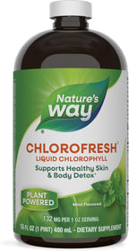 Nature’s Way Chlorofresh Liquid Chlorophyll, Chlorophyllin Copper Complex, Internal Deodorant Supplement, Supports Healthy Skin and Detox Pathways*, Mint Flavored, 16 fl oz