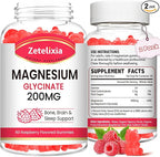 200MG Magnesium Glycinate Gummies, High Absorption Magnesium Glycinate Supplements for Relaxation, Raspberry Flavor 2 Pack, 120 Count