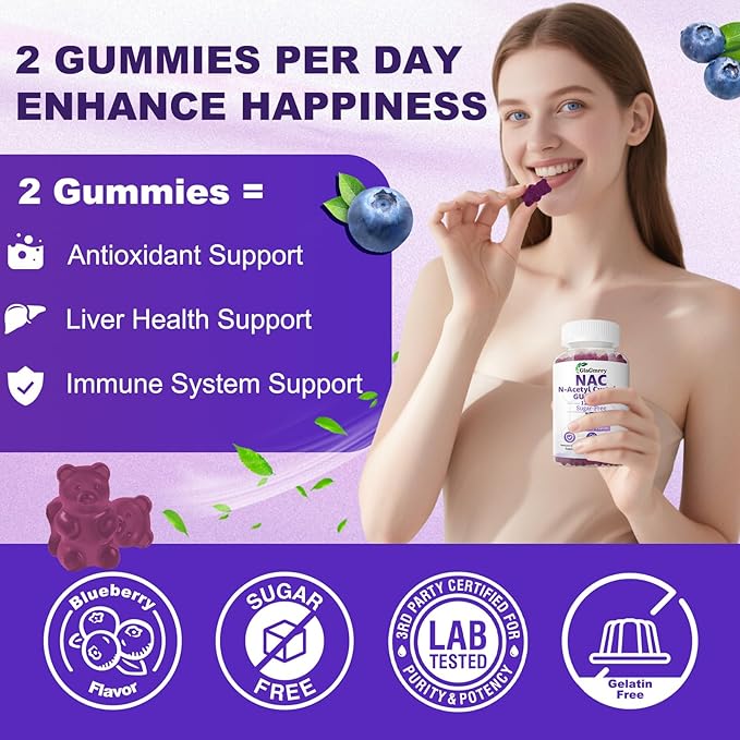 2 Pack N-Acetyl Cysteine Gummies for Kids & Adults, N-Acetyl Cysteine Supplement with Selenium Zinc Vitamin C & E for Liver Health, Antioxidant, Immune System, 120 Count, Sugar Free