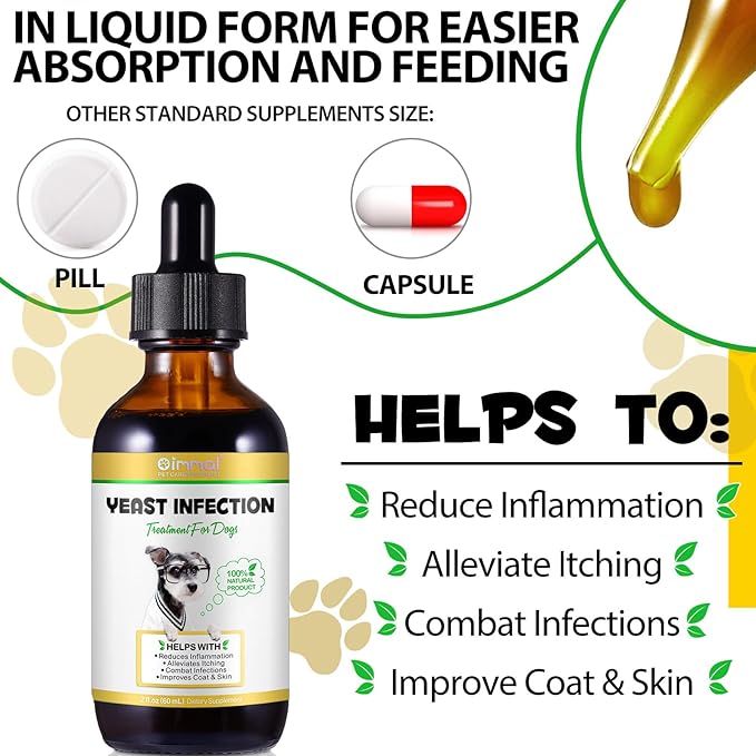 Yeast Infection Treatment for Dogs,Dog Ear Infection Treatment, Soothing Dog Yeast Infection,Allergy Relief,Natural Fast Relief Drop for Immune Health - 2 fl oz