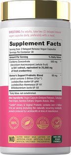 Carlyle Urinary and Vaginal Probiotic for Women | 60 Capsules | with Cranberry | Supports Healthy Urinary Tract, Vaginal pH, Yeast Balance, Vaginal Flora | Vegan, Non-GMO and Gluten Free | for Her