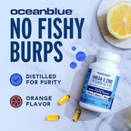 Oceanblue Professional Omega-3 2100 with Vitamin K2 & Vitamin D3 - Triple Strength Burpless Fish Oil Omega-3 Supplement with EPA & DHA - Wild Caught - Orange Flavor - 180 Count