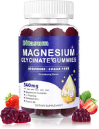 Magnesium Glycinate Gummies with L-Threonate, Vitamin B6, Ashwagandha 540mg per Serving, Sugar Free, Vegan, Relaxation & Nighttime Support, Strawberry Flavor, 60 Gummies
