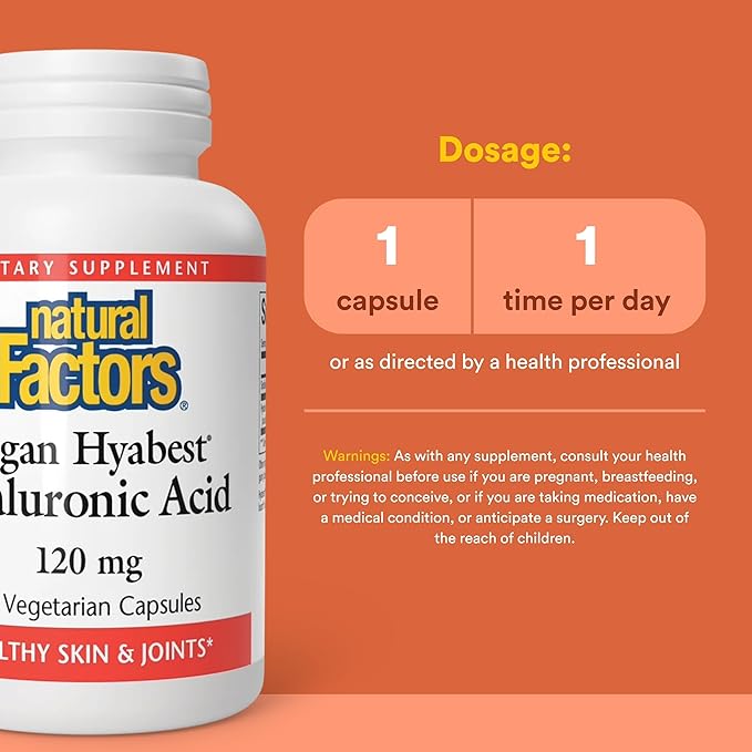 Natural Factors - Hyabest Hyaluronic Acid, Supports Healthy Joints & Skin, 60 Vegetarian Capsules