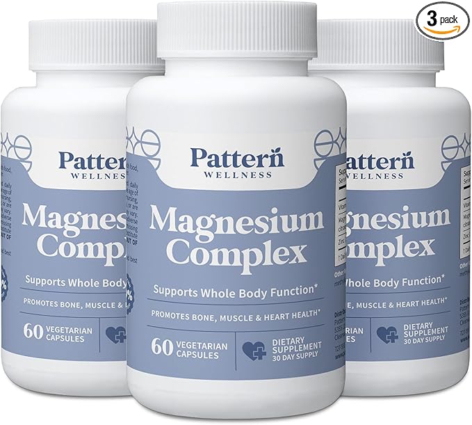 Pattern Wellness Magnesium Complex – Supports Muscle, Bone & Relaxation Health – with Zinc & Vitamin D – Daily Support Formula – 180 Vegan Capsules