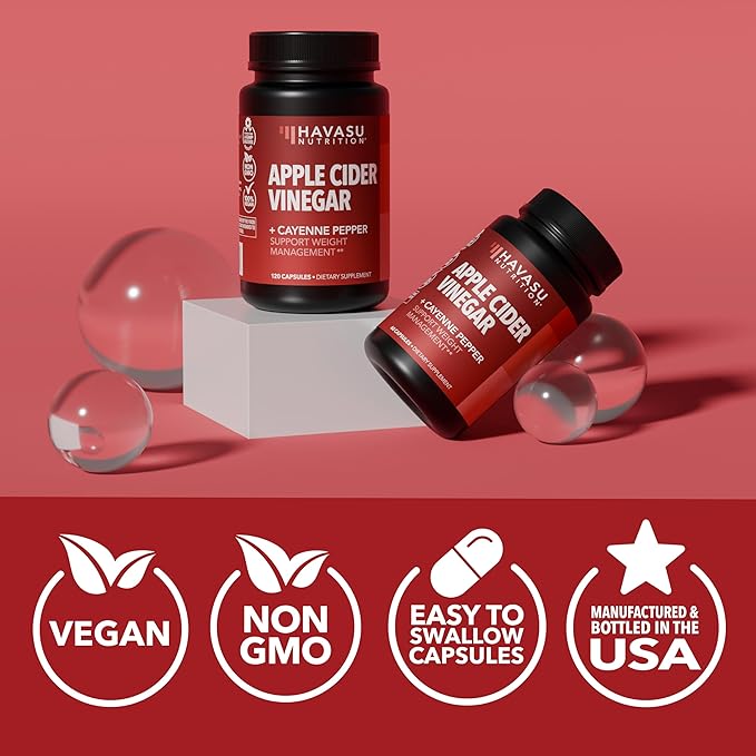 Apple Cider Vinegar Capsules with Cayenne Pepper - Bloating Relief and Appetite Suppressant - 500mg ACV and 20mg Capsicum Annuum Per Serving Unflavored - 60 Count - Vegan, Non-GMO - 2 Month Supply