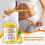 Acetyl L-Carnitine Gummies Sugar Free, Premium L-Carnitine Supplement for Women & Men, ALCAR Supplement for Energy, Muscle, Focus & Brain Support, Gluten-Free, Non-GMO, Vegan, Pineapple Flavor, 60 Ct