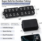 Foldable Weekly Pill Organizer 2 Times a Day with 2 Extra Compartments (Clear Printed Labels) - Portable 7 Day AM PM Medicine Box, Week Daily Travel Pill Case Holder for Vitamin, Supplement - Black
