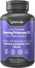 Naturalis Evening Primrose Oil (1300mg) | Natural from New Zealand | Non-GMO, Soy & Gluten Free, Zero Filler | 60 Softgels