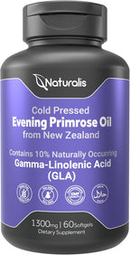 Naturalis Evening Primrose Oil (1300mg) | Natural from New Zealand | Non-GMO, Soy & Gluten Free, Zero Filler | 60 Softgels