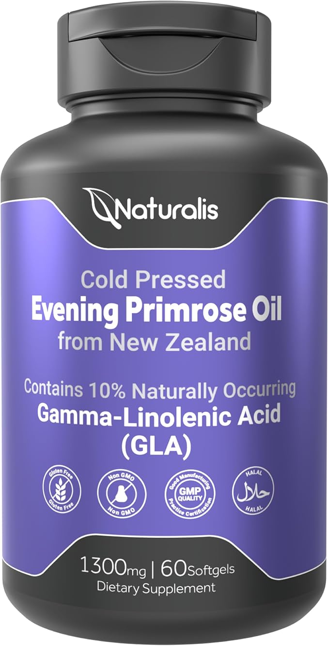 Naturalis Evening Primrose Oil (1300mg) | Natural from New Zealand | Non-GMO, Soy & Gluten Free, Zero Filler | 60 Softgels
