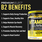 Vitamin B2 Gummies Riboflavin 400mg – 120 Gummies with Magnesium, CoQ10 & Vitamin B2 for Adults – Sugar Free B2 Vitamin 400mg for Energy, Head Comfort & Nervous System Support