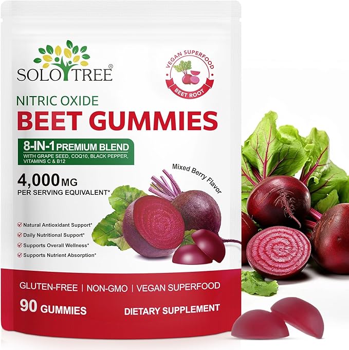 Beets Gummies, Blood Pressure Support, 90 Beet Chews Liposomal Beet Powder for Superior Absorption, Grape Seed for Nitric Oxide, Circulation & Heart Health, Vegan, Non-GMO
