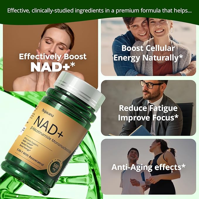 NAD Supplement with Resveratrol - Supports Cellular Energy, Anti-Aging & DNA Repair -Advanced NAD Supplement for Women & Men, Non-GMO, 30-Day Supply