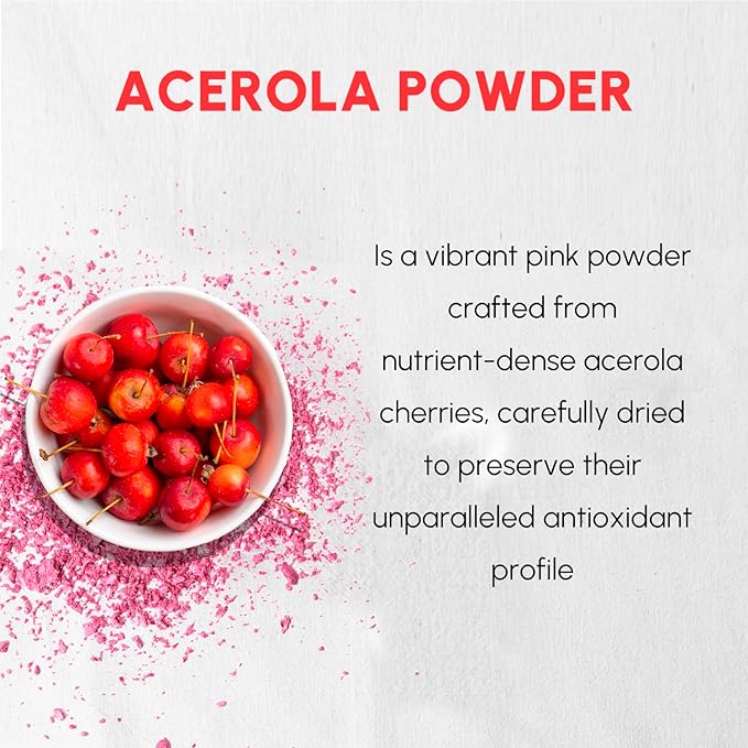 Acerola Cherry Powder 8 oz, Natural Vitamin C Source, for Smoothies, Drinks, Cooking, Sauces