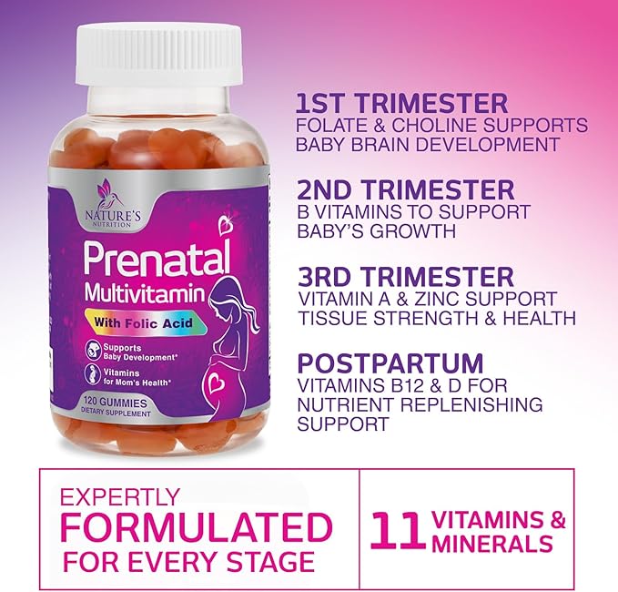 Prenatal Vitamins for Women - Pregnancy Vitamins Gummies with Folic Acid, Vitamin A, C, D3, B12, B6 - Prenatal Multivitamin Gummy for for Fetal Support, Pregnant & Nursing Women - 120 Gummies