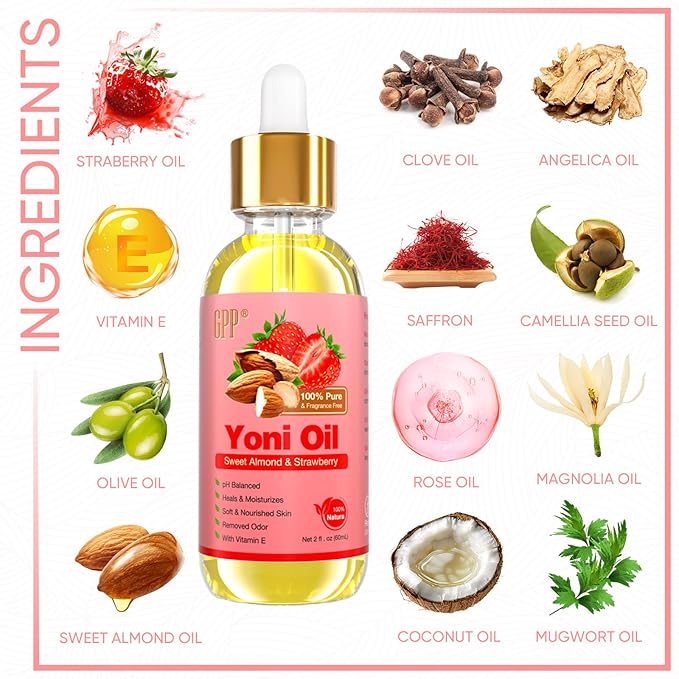 Yoni Oil Wash for Women pH Balance and Wetness, Feminine Oil Ingrown Hair, Nourishing, Moisturizing Formula for All Skin Types, Yoni Care with Vitamin E, Natural Yoni Wash(Strawberry)