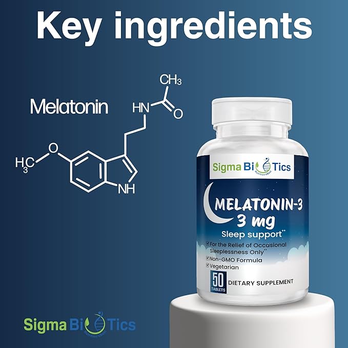 Sigma Biotics Melatonin 3mg Chewable Tablets - Sleep Supplement for Optimum Rest & Sleep-Wake Cycle - Non-GMO Melatonin Pills - Ideal for Occasional Sleeplessness - 3mg Dose, 50 Tablets