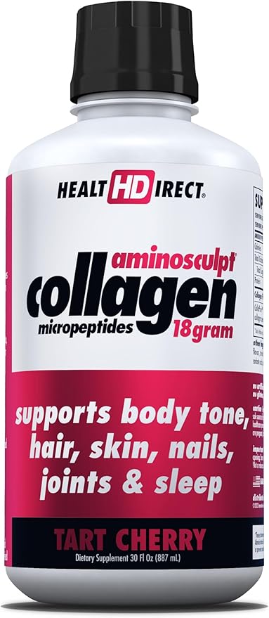 HEALTH DIRECT AminoSculpt Sugar-Free Collagen Supplement - High Potency Medical-Grade Protein for Hair, Skin, Nails & Joints, Grass-Fed, Non-GMO, Liquid Collagen - Tart Cherry - 30 Fl Oz