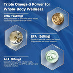 Advanced Omega-3 Fish Oil 2000mg – High Potency with DHA, EPA, ALA – Supports Heart, Brain, Joint & Immune Health – Enriched with Vitamin D3 & E for Antioxidant Protection – 120 Softgels
