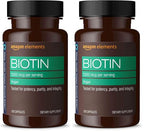 Amazon Elements Vegan Biotin 5000 mcg - Hair, Skin, Nails, 130 Capsules (4 Month Supply) (Packaging May Vary) (Pack of 2)