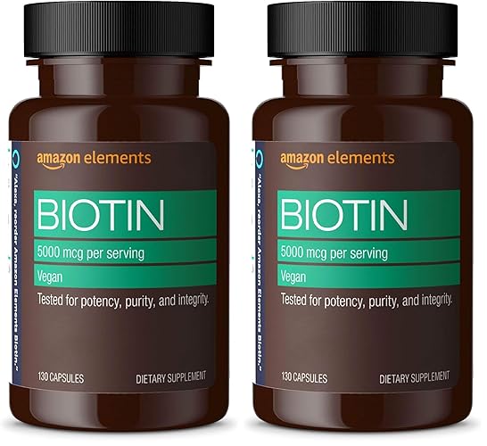 Amazon Elements Vegan Biotin 5000 mcg - Hair, Skin, Nails, 130 Capsules (4 Month Supply) (Packaging May Vary) (Pack of 2)
