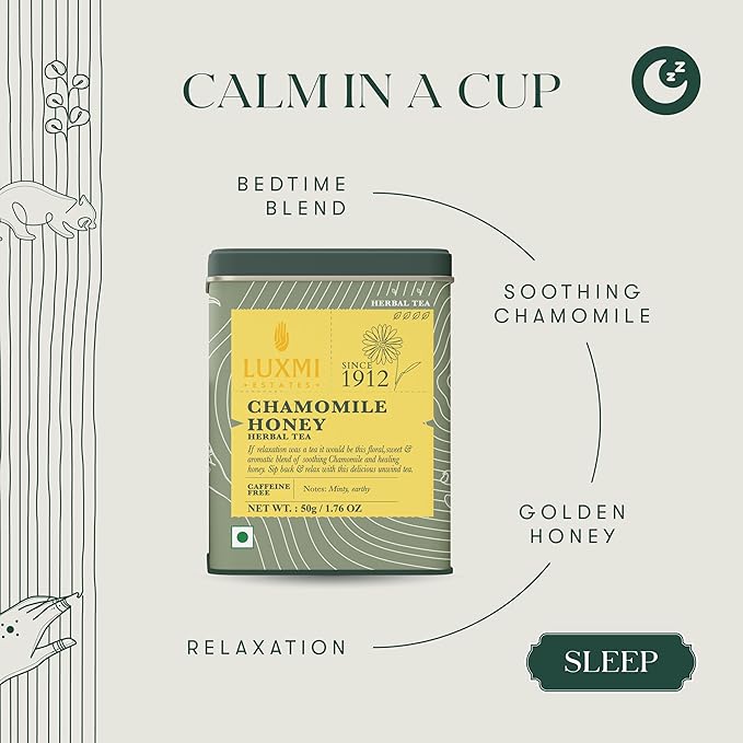 Luxmi Estates Chamomile Honey Loose Leaf Tea 50g/1.76oz (25 Cups) for Relaxation & Calm | Caffeine Free