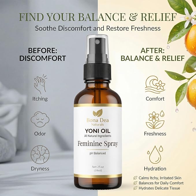 Feminine Spray for Women – All Natural Yoni Oil Deodorant & Moisturizer, Organic Essential Oils, Chemical-Free, Sensitive Vaginal Care | 2 oz Spray