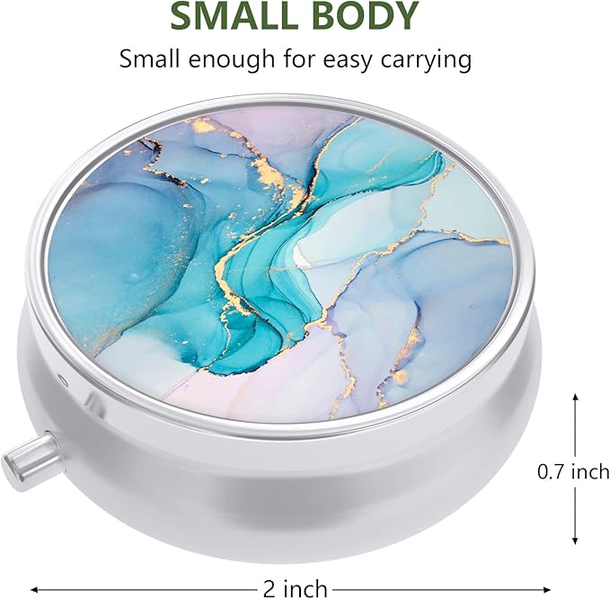 Nipichsha Pill Box, Small Pill Case for Purse & Pocket, Cute Travel Medicine Organizer, Portable Medicine Container Holder to Hold Vitamins, Medication, Fish Oil & Supplement, Colorful Ink Marble