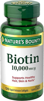 Nature's Bounty Biotin 10000 mcg, Supports Healthy Hair, Skin and Nails- Rapid Release Softgels- 120 Ct.,