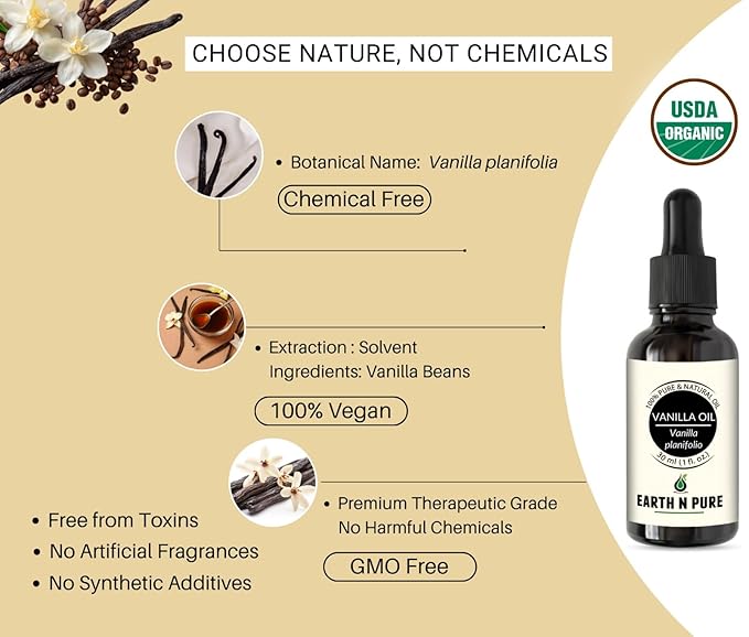 Earth N Pure Vanilla Essential Oil Natural & Therapeutic Grade | for Skin, Face, Hair, Candle, Diffuser and Home Fragrance 15 ML