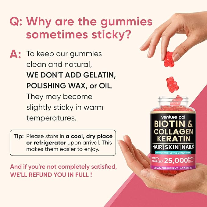 Venture Pal Biotin Gummies with Collagen & Keratin - Hair Growth Support Skin and Nail Strength Vitamins for Women & Men - Biotin 10000mcg | B-Complex | Saw Palmetto - Sugar Free, Non-GMO, 60ct