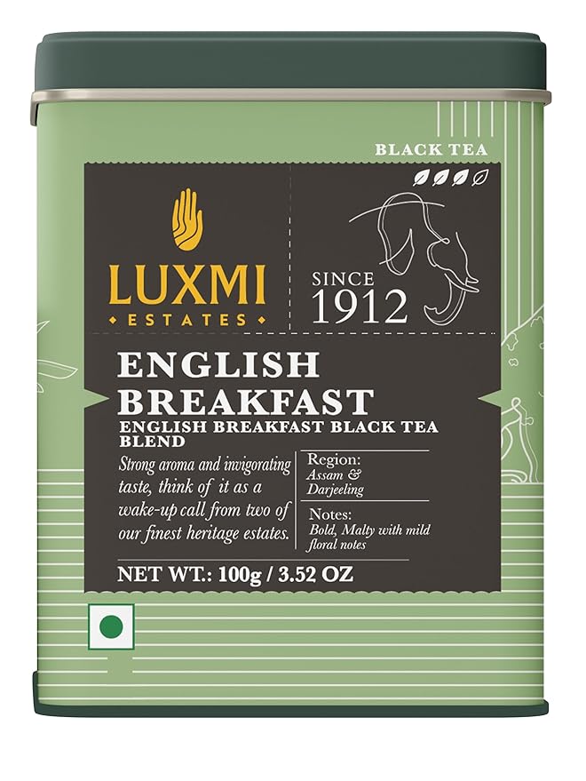 Luxmi Estates Tale of Two Estates English Breakfast Tea 100g/3.52oz (50 Cups) | Darjeeling Assam Black Tea Blend | Smooth Robust Caffeinated
