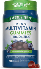 Nature's Truth Multivitamin for Men Gummies | 70 Count | Blueberry Flavor | with B12, D3 & Zinc | Vegetarian, Non-GMO and Gluten Free Supplement