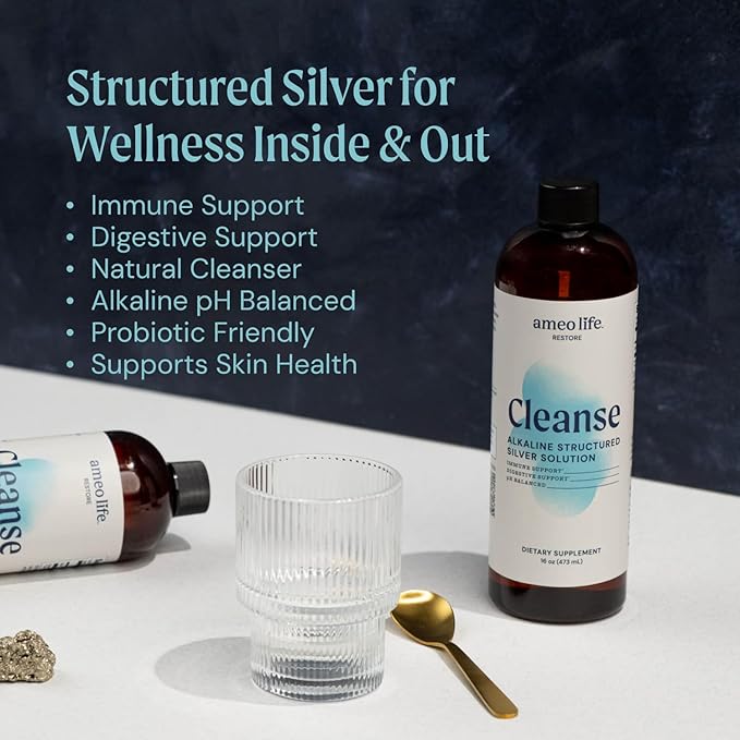 Ameo Life Colloidal Silver Liquid 30 PPM - Alkaline Structured Silver Water for Daily Immune Support & Gut Health, pH Balanced Colloidal Silver 30ppm Solution, 16 oz