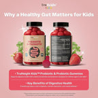 TruHeight Kids Prebiotic & Probiotic Gummies Ages 2+ (Strawberry Flavor) Toddlers & Kids All Natural Gut Health, Digestive Enzymes, Stomache Ache, Constipation Relief Supplement - Pediatric Vitamins