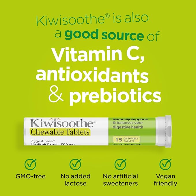 Kiwisoothe Chewable Tablets for Digestive Wellness - Tasty Kiwifruit Flavored Extract for Debloating for Women & Men - Supports Bowel Regularity & Bloating Relief - Gluten & Lactose Free, GMO-Free