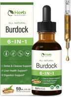 Burdock Root Extract Drops for Liver Health, 6-in-1 Herbal Supplement for Detox & Cleanse & Digestion Support Blend w/Milk Thistle Turmeric Red Clover. 2oz