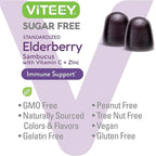 VITEEY Sambucus Elderberry Gummies for Adults & Teens + Zinc & Vitamin C - Sugar Free - Immune Support & Booster Herbal Supplement - Vegan, Gluten Free, Gelatin Free, GMO Free, Chewable Berry Flavored