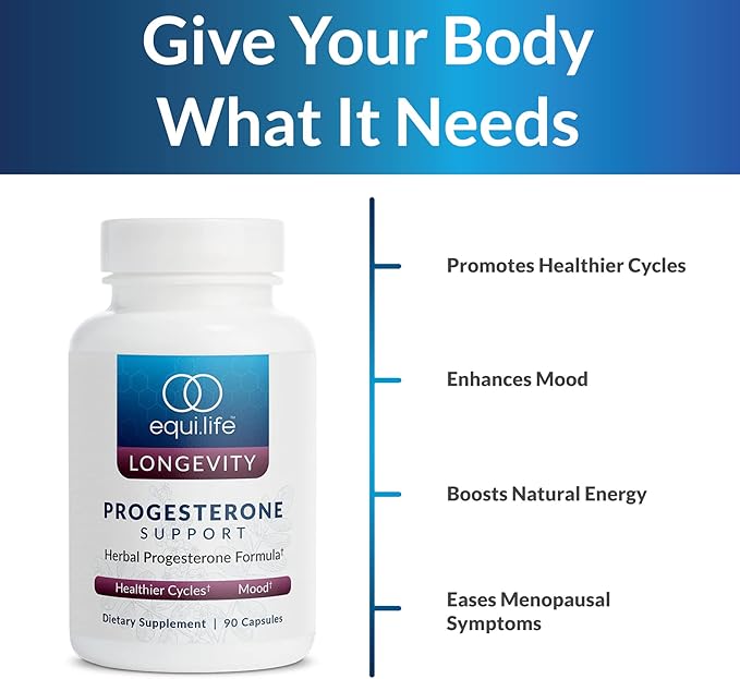 Equilife Herbal Progesterone Support for Women with Black Cohosh & Passion Flower -Ease Menopausal Symptoms, Promote Healthier Cycles, Boost Mood, Vegan, Non-GMO, Gluten, Dairy & Soy Free, 90 Capsules