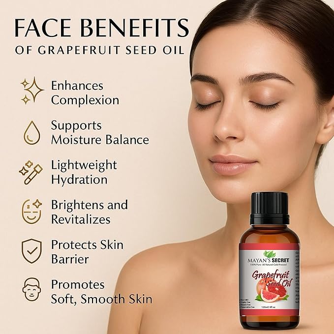 Pure Carrier and Essential Oils for Skin Care, Hair, Body Moisturizer for Face-Anti Aging Skin Care (Grapefruit Seed Oil Organic, 4oz)