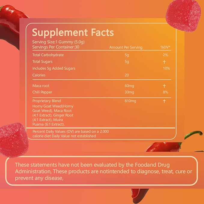 Spicy Blocks for Couples - Peach Flavor Intimacy Gummies, with Maca and Traditional Botanicals, Romantic Mood Enhancer for Women & Men (1)