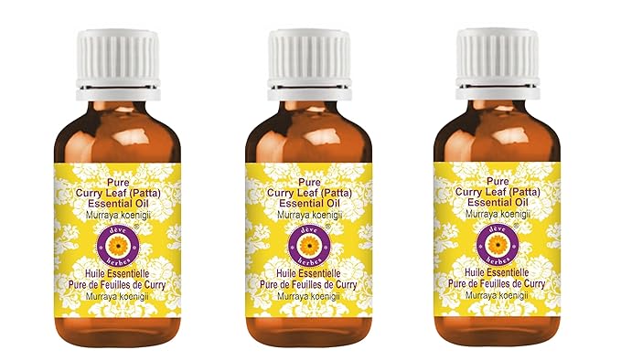 Deve Herbes Pure Curry Leaf (Patta) Essential Oil (Murraya koenigii) Steam Distilled (Pack of Three) 100ml X 3 (10 oz)